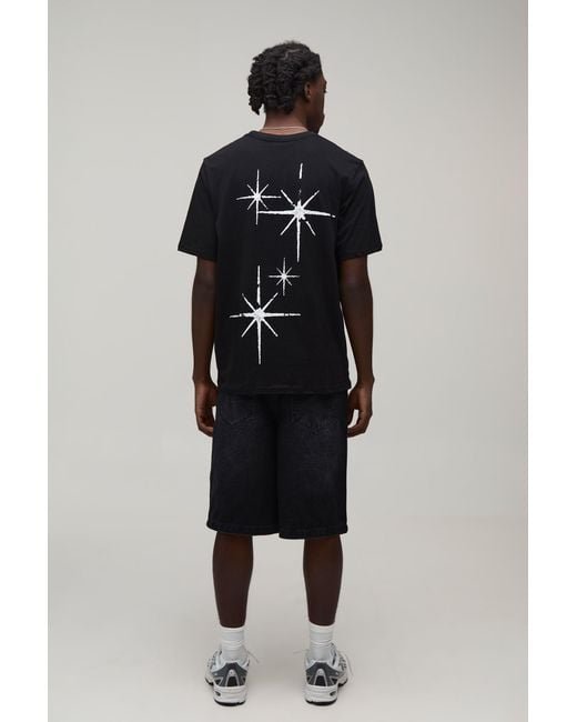 BoohooMAN Black Regular Star Print T-Shirt Cotton for men
