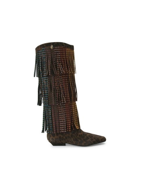 Kurt Geiger Brown Suede Western Fringe Pull On Boots