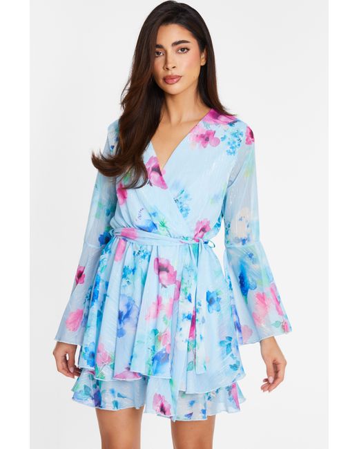Quiz Blue Floral Chiffon Skater Dress
