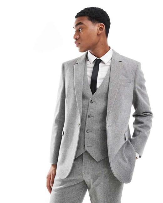 ASOS Gray Double Breasted Slim Suit Jacket With Wool for men