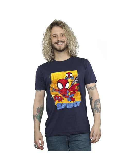 Marvel Blue Spidey And His Amazing Friends Flying T-Shirt Cotton for men