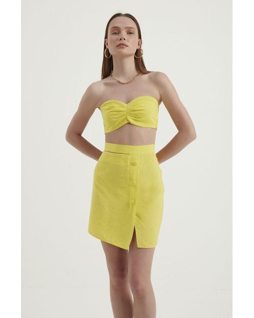 Hiccup Yellow High Waist Mini Skirt With A Side Buttons