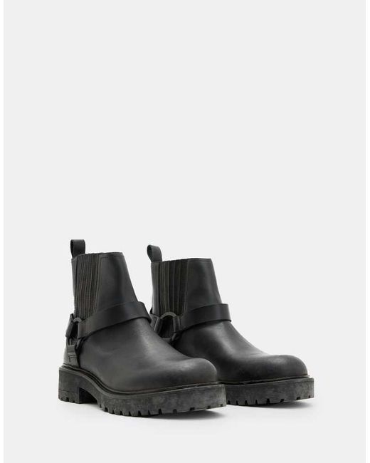 AllSaints Black Allsaints Hank Leather Biker Boots for men