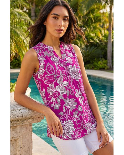 Roman Purple Textured Floral Print Sleeveless Top