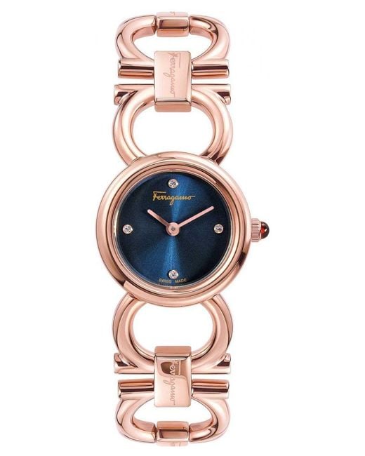 Ferragamo Blue Double Gancini Rose Watch Sfyd00421 Stainless Steel (Archived)