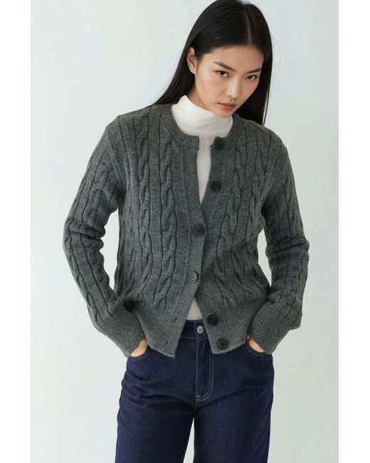 Hiccup Gray Hair Braid Buttoned Cardigan