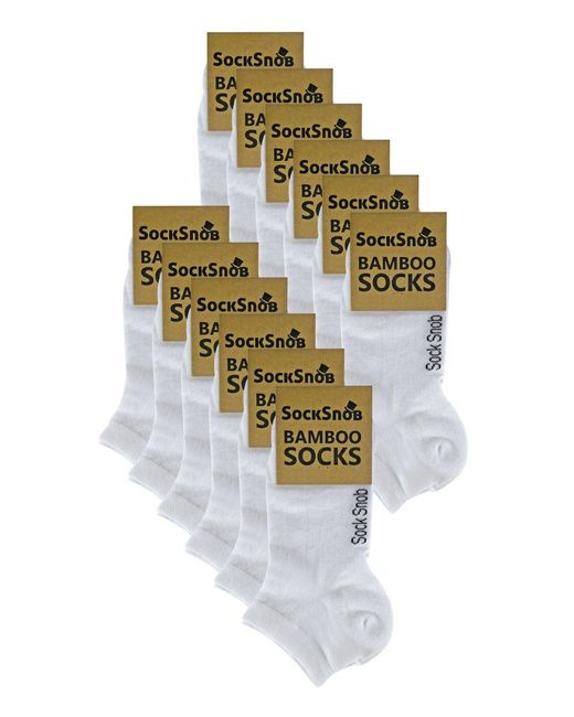Sock Snob White 12 Pair Multipack Bamboo Trainer Socks for men