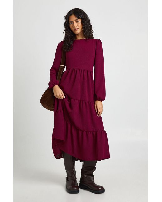 Boohoo Volume Sleeve Tiered Midi Smock Dress
