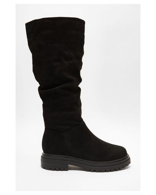 Quiz Black Wide Fit Knee High Faux Suede Boots