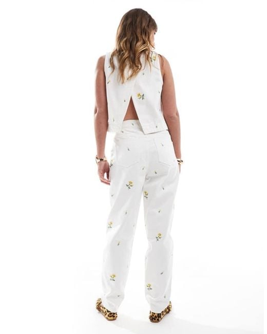 ASOS White High Rise Relaxed Mom Jeans With Floral Embroidery