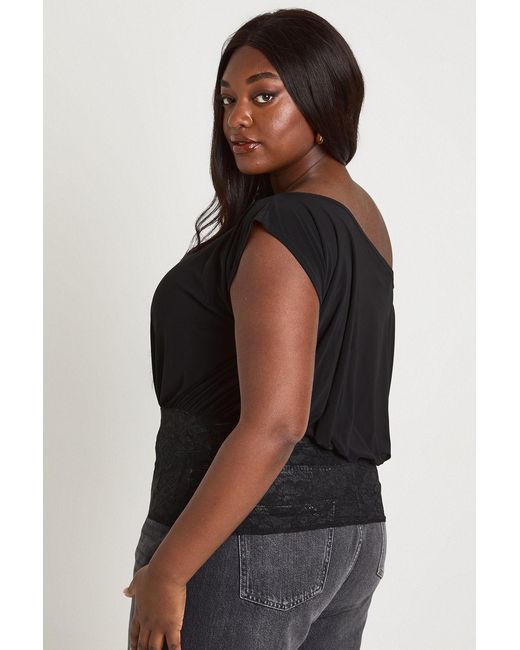 Boohoo Black Plus Off The Shoulder Blouson Lace Panel Top