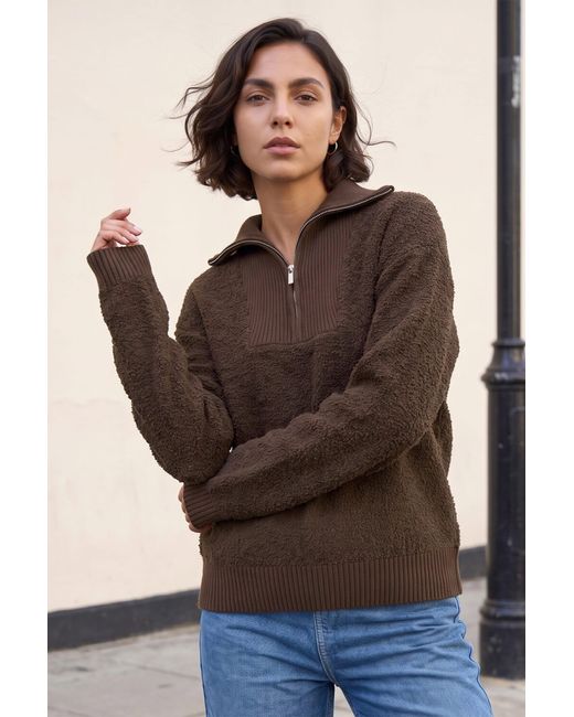 Roman Brown Fleece Knit Zip Up Jumper