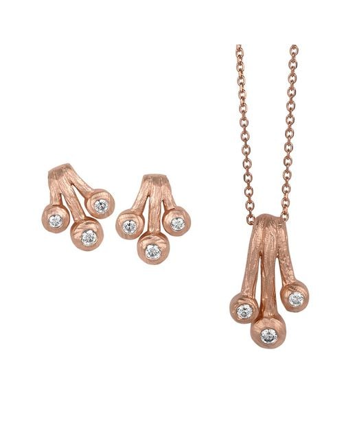 Orphelia Pink 925 Sterling Set: Chain-Pendant + Earrings