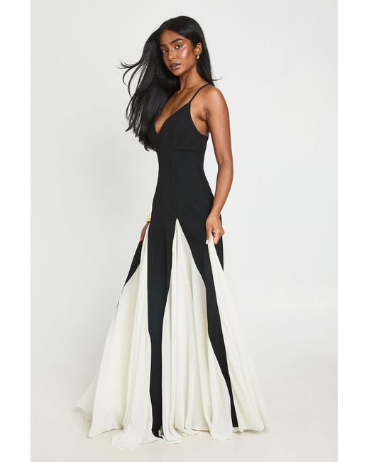 Boohoo Black Mono Godet Hem Maxi Dress