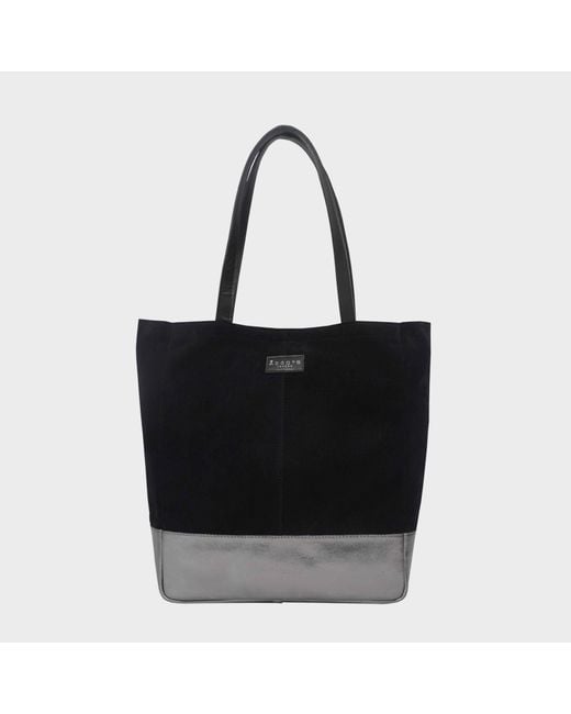 Assots London Black Paige' Metallic + Suede Real Leather Tote Bag