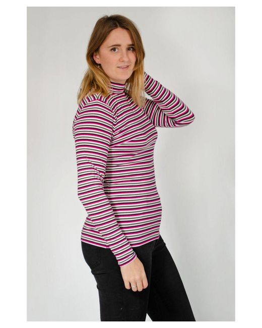 Marks & Spencer Red High Neck Striped Jersey Top