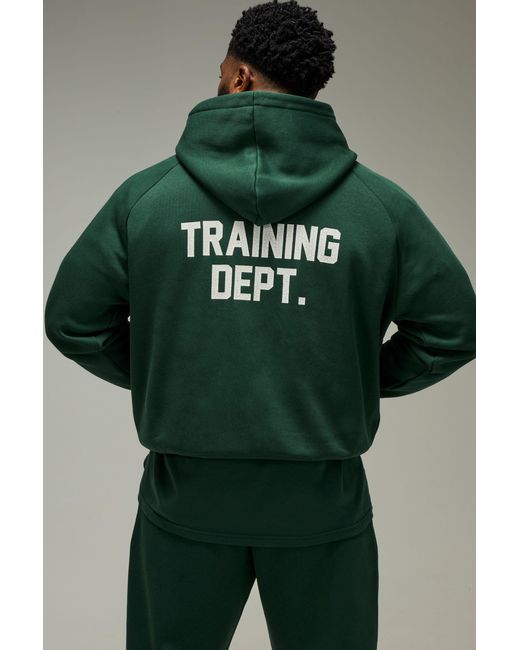 BoohooMAN Green Training Dept Oversized Boxy Hoodie for men