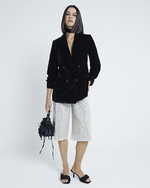 River Island Black Bermuda Shorts Sequin