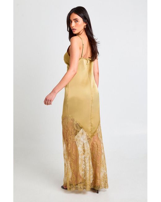 Boohoo Brown Lace Hem Slip Dress