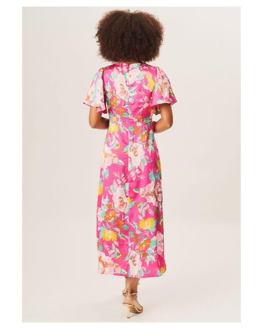 Gini London Midi-jurk Met Bloemenprint En Engelmouwen in het Pink