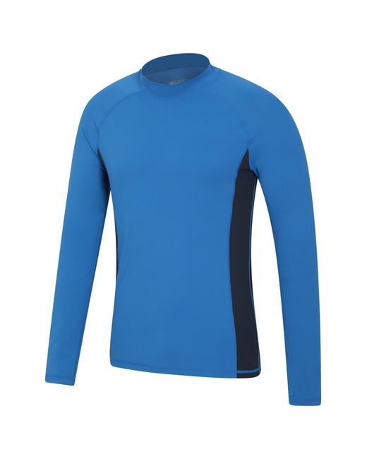 Mountain Warehouse Blue Long Sleeve Rash Vest Sun Protection Quick Drying Swimwear Stretchy Beach Surf Top Polyamide for men