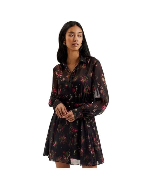 Ted Baker Black Ebene Collared Printed Button Down Dress