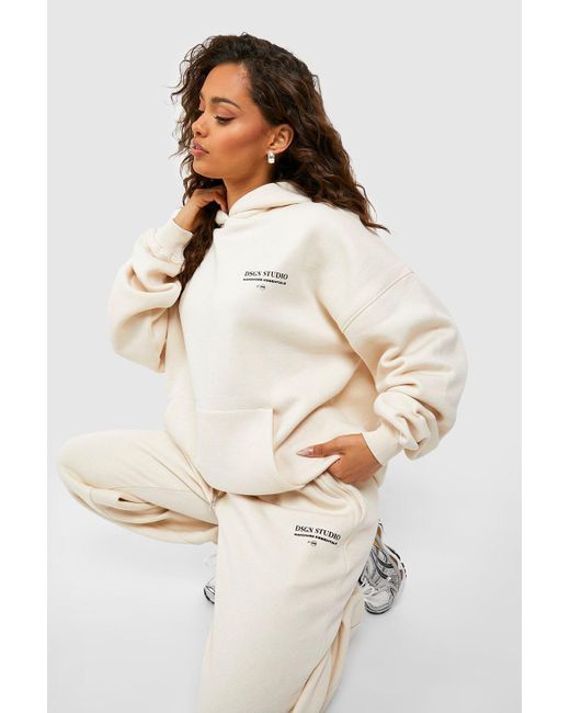 Boohoo White Dsgn Studio Slogan Hooded Tracksuit