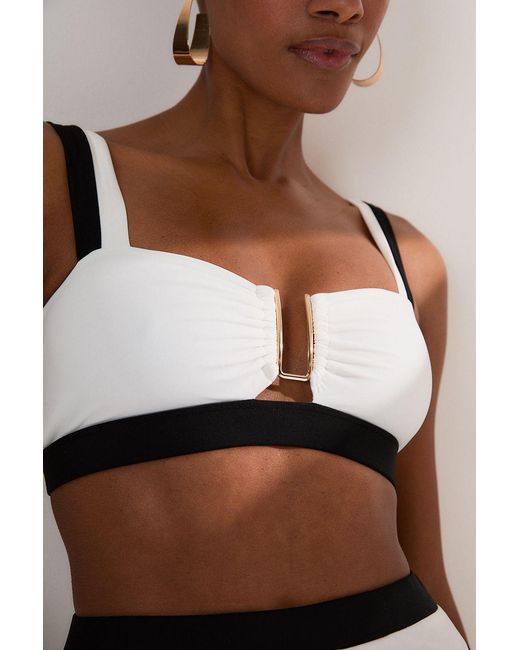 Karen Millen Brown Contrast Trim Detachable Strap Bikini Top