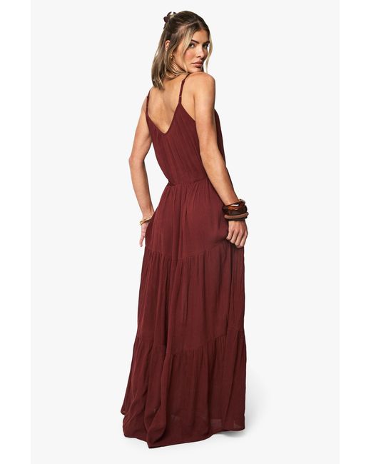 Boohoo Cheesecloth Tiered Beach Maxi Dress