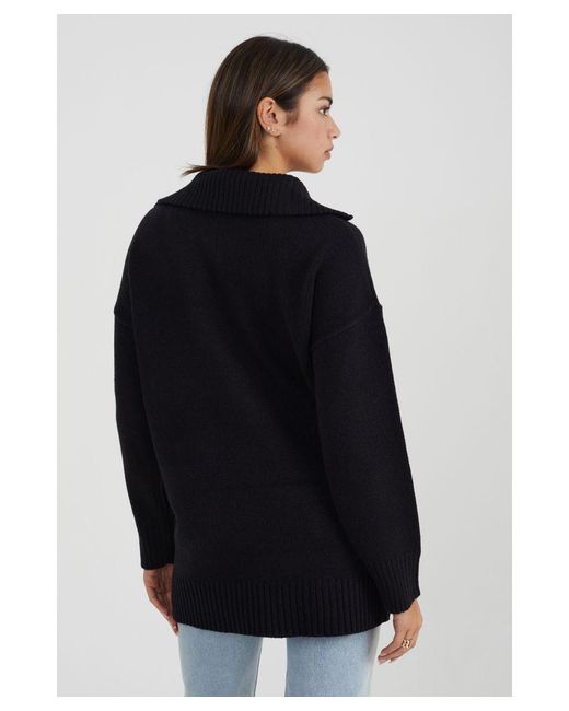 Brave Soul Black Oversized Zip Collar Knitted Jumper