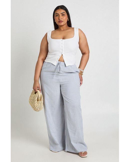 Boohoo Gray Plus Stripe Drawstring Wide Leg Trouser