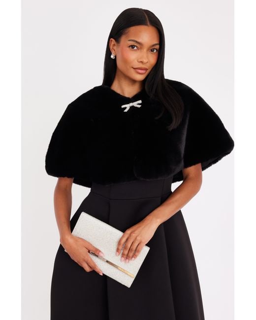 Quiz Black Bow Detail Faux Fur Wrap