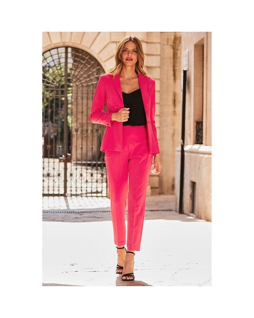 Sosandar Pink Raspberry Tuxedo Blazer Jacket