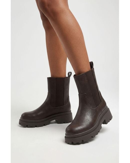 Boohoo Black Chunky Calf High Chelsea Boots