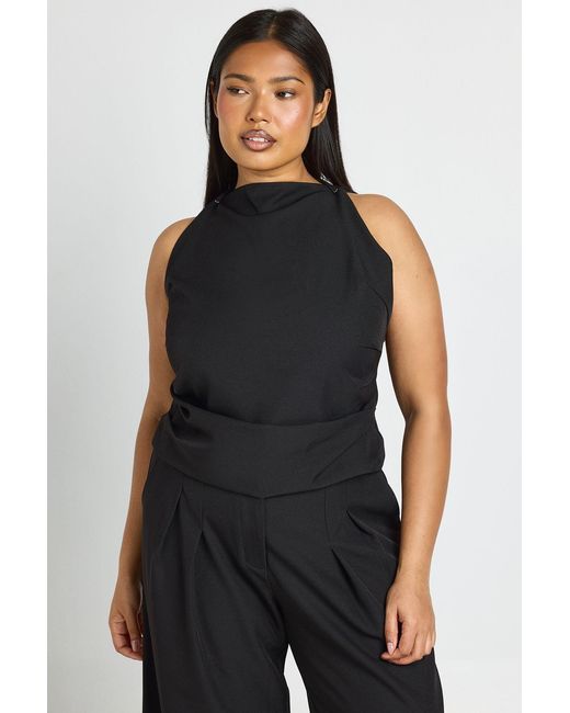 Boohoo Black Plus Strap Detail Pleated Tailored Top