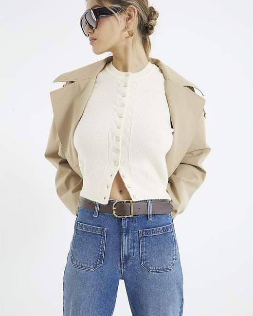 River Island Blue Wide Leg Jeans High Waisted Pocket Cotton