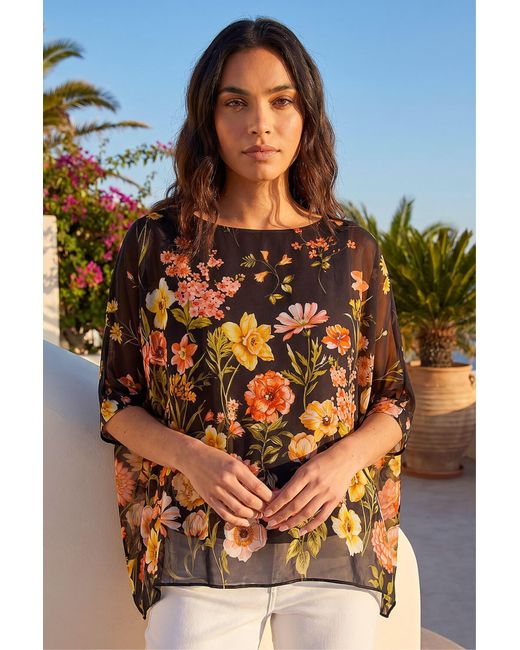 Roman Black Floral Print Sequin Tunic Top