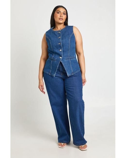 Boohoo Blue Plus Elasticated Back Channel Tie Straight Leg Jan