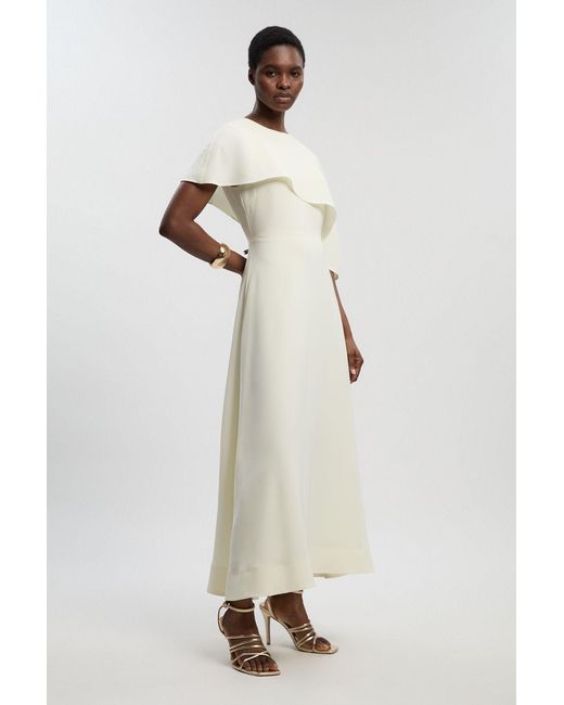 Karen Millen White Soft Tailored Cape Detail Midi Dress