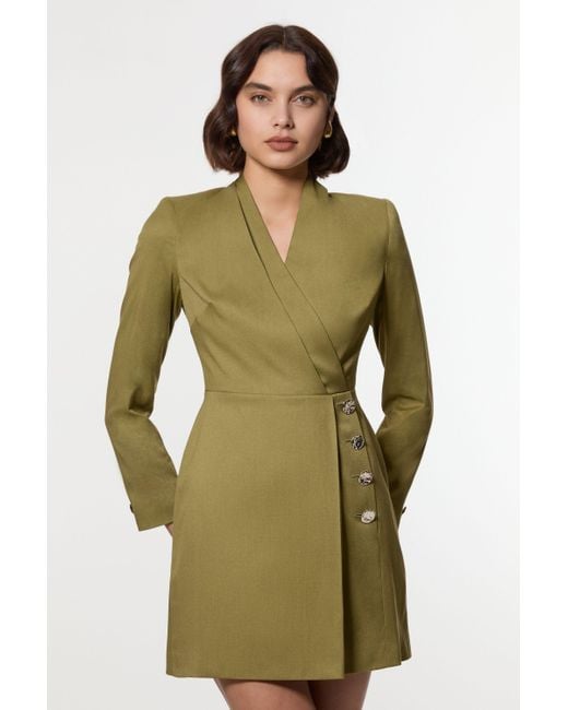Karen Millen Green Soft Structured Tailored Wrap Blazer Dress