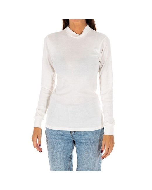 Kisses&Love White Long-Sleeved T-Shirt With Half-High Collar 1625-M