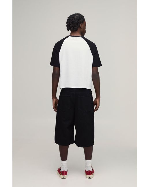 BoohooMAN Black Slim Fit Boxy Raglan Star Print T-Shirt for men