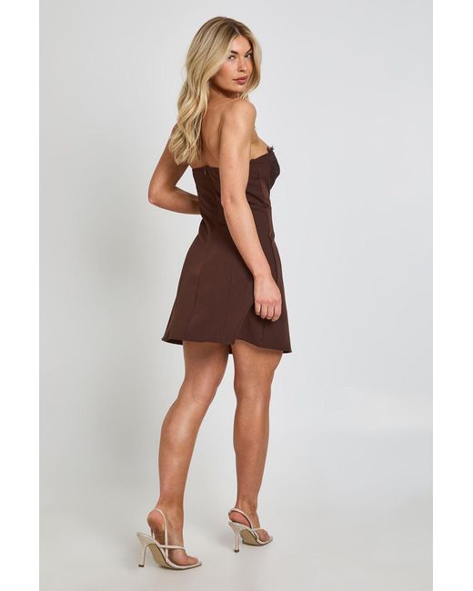 Boohoo Brown Lace Seam Detail Bandeau Mini Dress