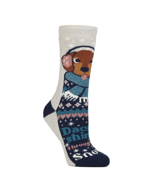 Heat Holders Blue Ladies Lite Thermal Christmas Novelty Patterned Socks