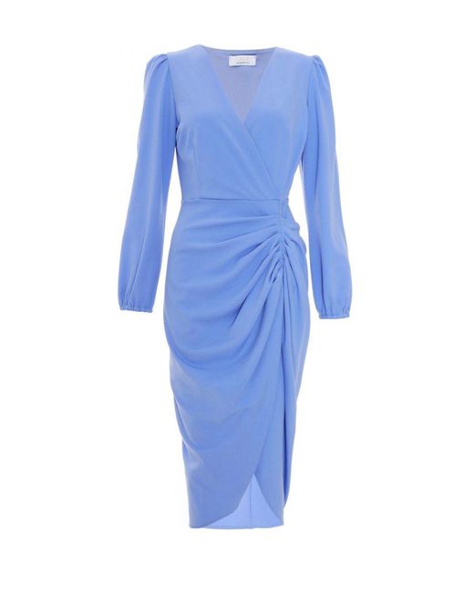 Quiz Blue Ruched Wrap Midi Dress