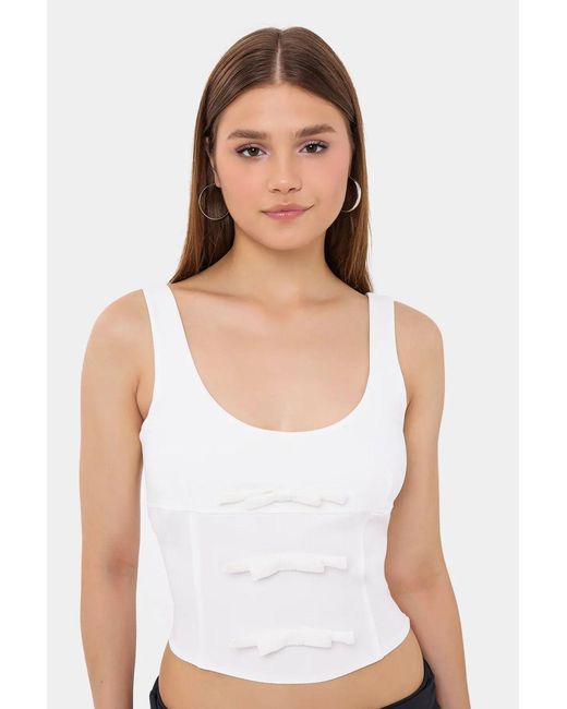 Hiccup White Sleeveless Bodycon Top With Bow Detail