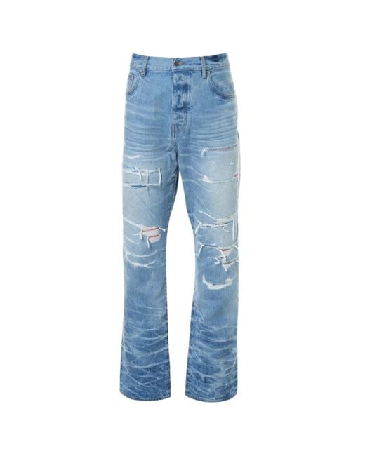 Amiri Aloha Patch Straight Fit Vervaagde Indigoblauwe Denimjeans in het Blue voor heren