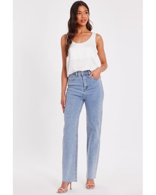 Quiz Blue Denim Diamante Stripe Jeans