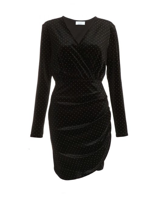 Quiz Black Velvet Embellished Wrap Bodycon Dress