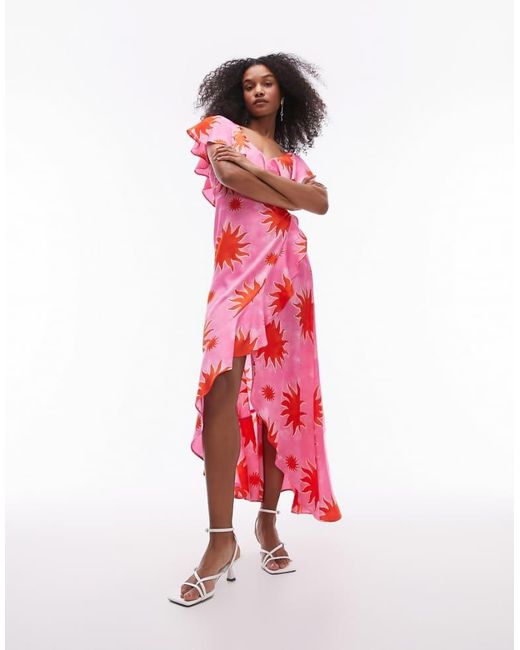 TOPSHOP Red Frill Wrap Maxi Dress